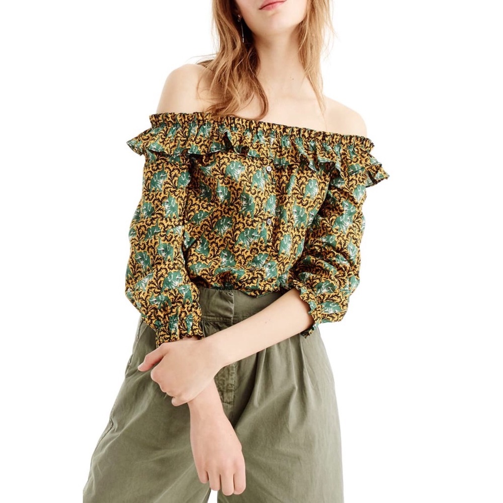 J. Crew | Off-the-Shoulder Elephant Print Top